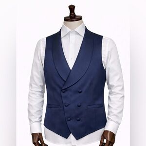 Men’s Navy Double Breasted Formal Vest Size S